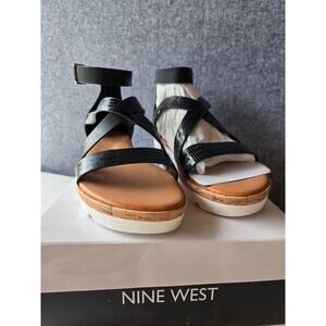 Nine West BEEME3 Platform Black Strappy Sandals Size 11M, New
